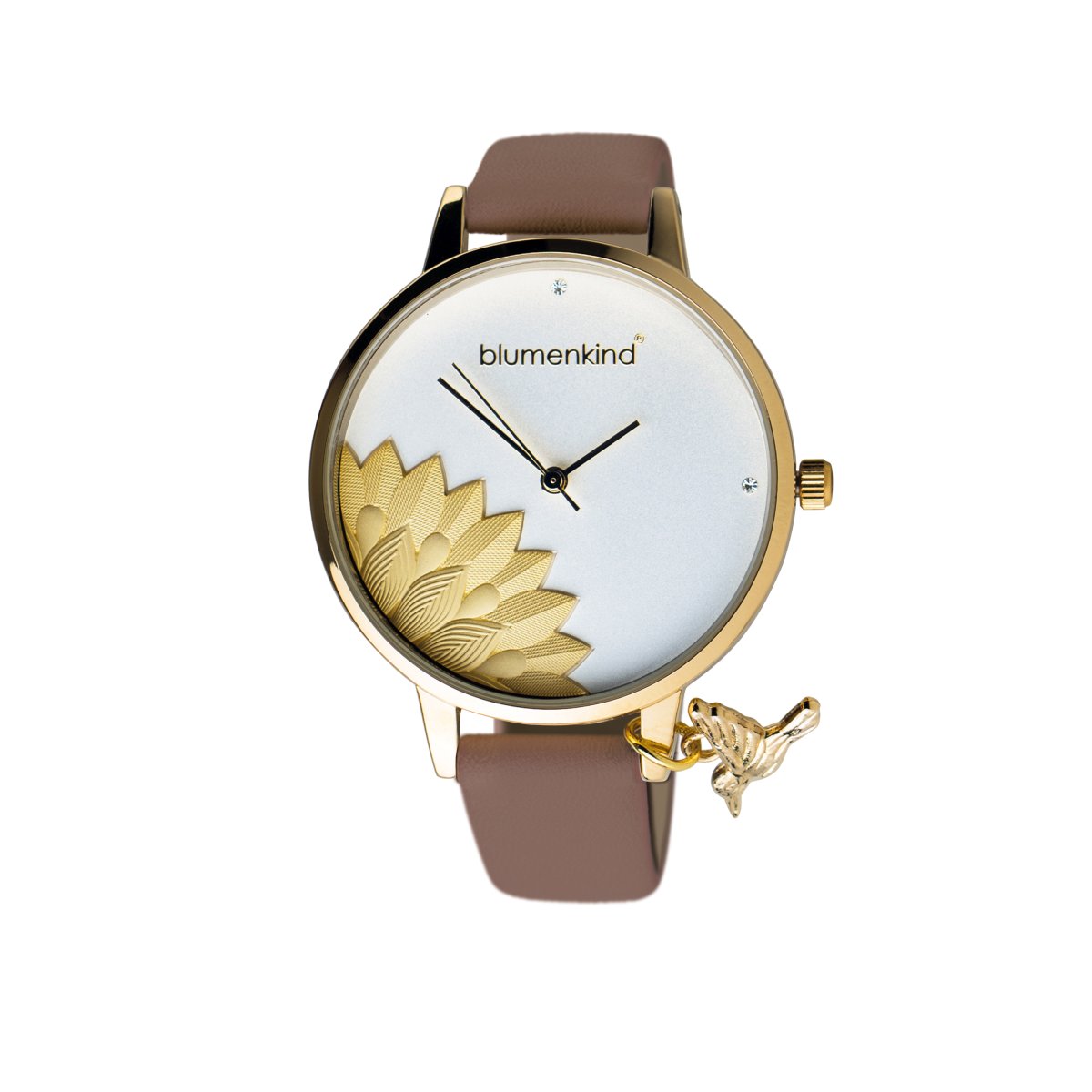 Uhr gold  braun, Motiv Blatt, Blumenkind Uhr | blumenkind.shop